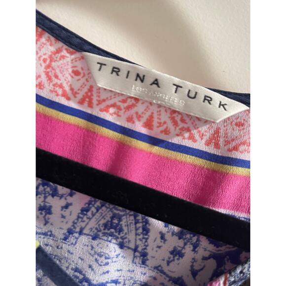 Trina Turk Multi Print Floria 100% Silk Blouse Top  XS EUC - Picture 4 of 8
